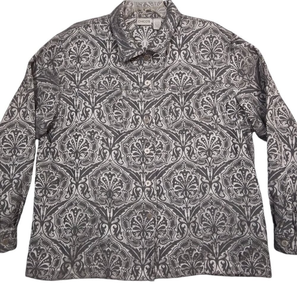 Chico's | Silver Metallic Jacquard Shirt Jacket | Size XL